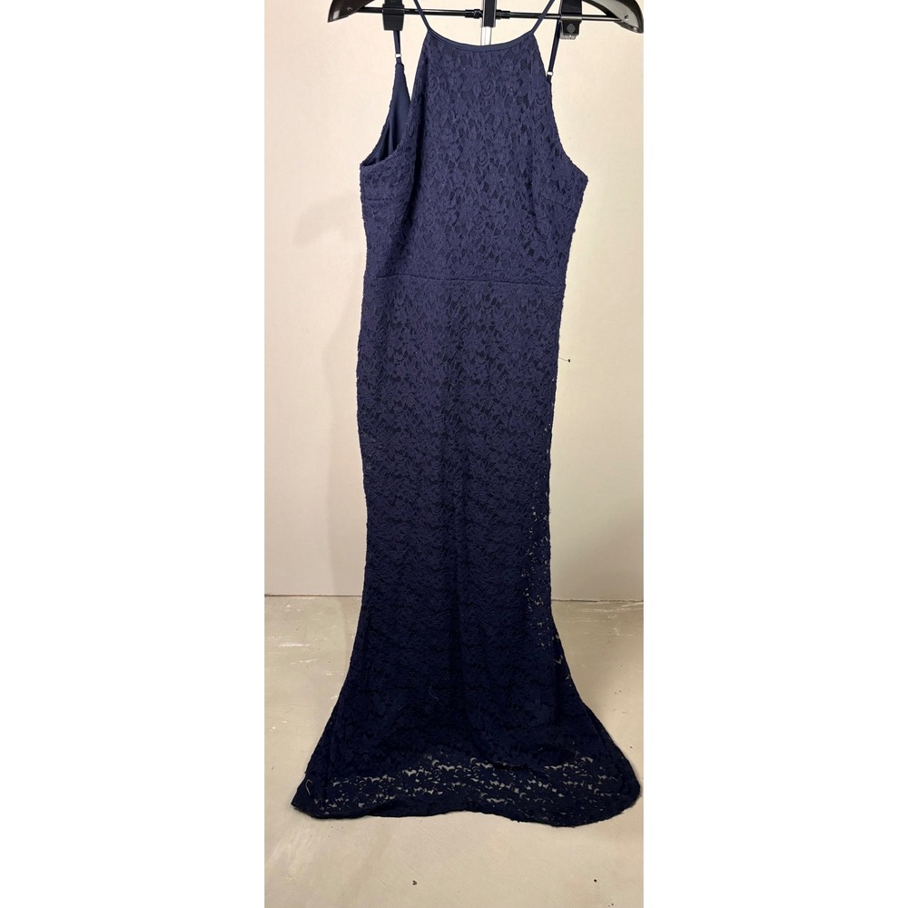 Lulus Navy Blue Lace Halter Neck Maxi Dress Deep V Back Size L